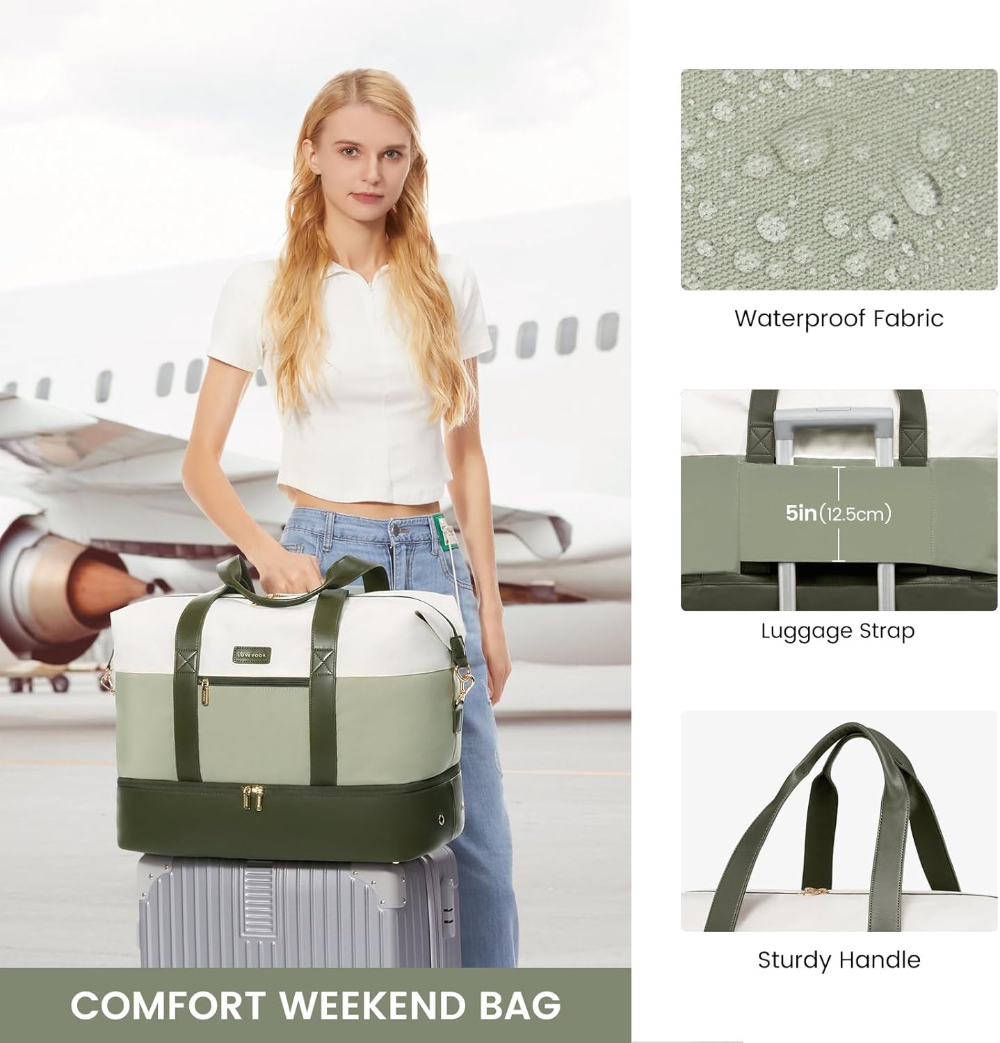 LOVEVOOK Weekender Bag, Large Travel Duffel Bag for Women with 2 Packing Cubes, Carry on Overnight Bag with Shoe Compartment, Mom Hospital Bags for Labor and Delivery - Image 5