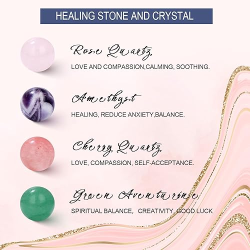 Miniatura 10 de Raicegs Juego de collar de cristal curativo, collares de piedras de corazón para mujer, jaula de cordón y medallones, colgante de cristal real y