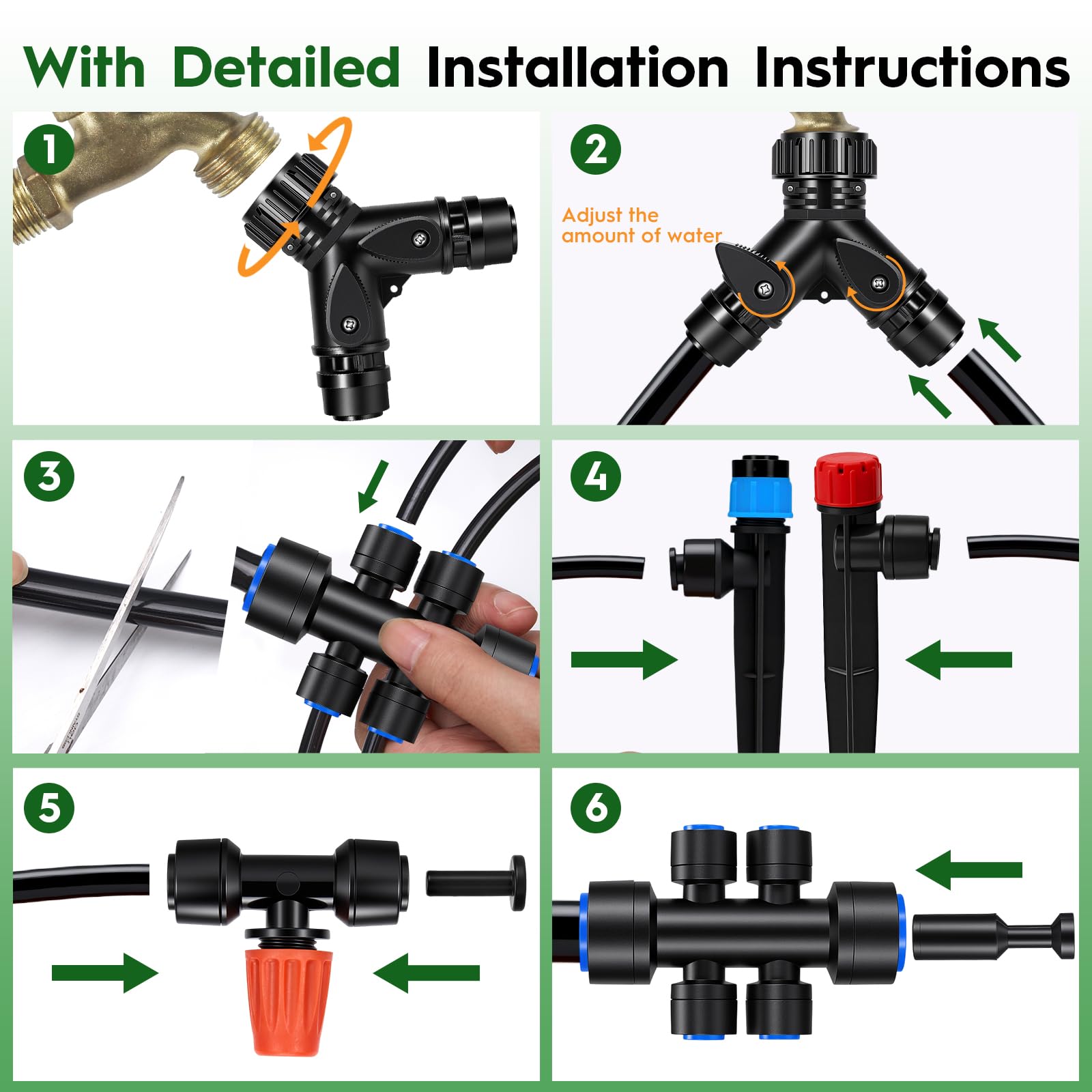 4,8 m Quick-Connect-Tropfbewässerungssystem | 1 cm & 30 Fuß 0,6 cm Schlauch, Tropfbewässerungsset mit verstellbaren Düsen, automatisches Gartenbewässerungssystem