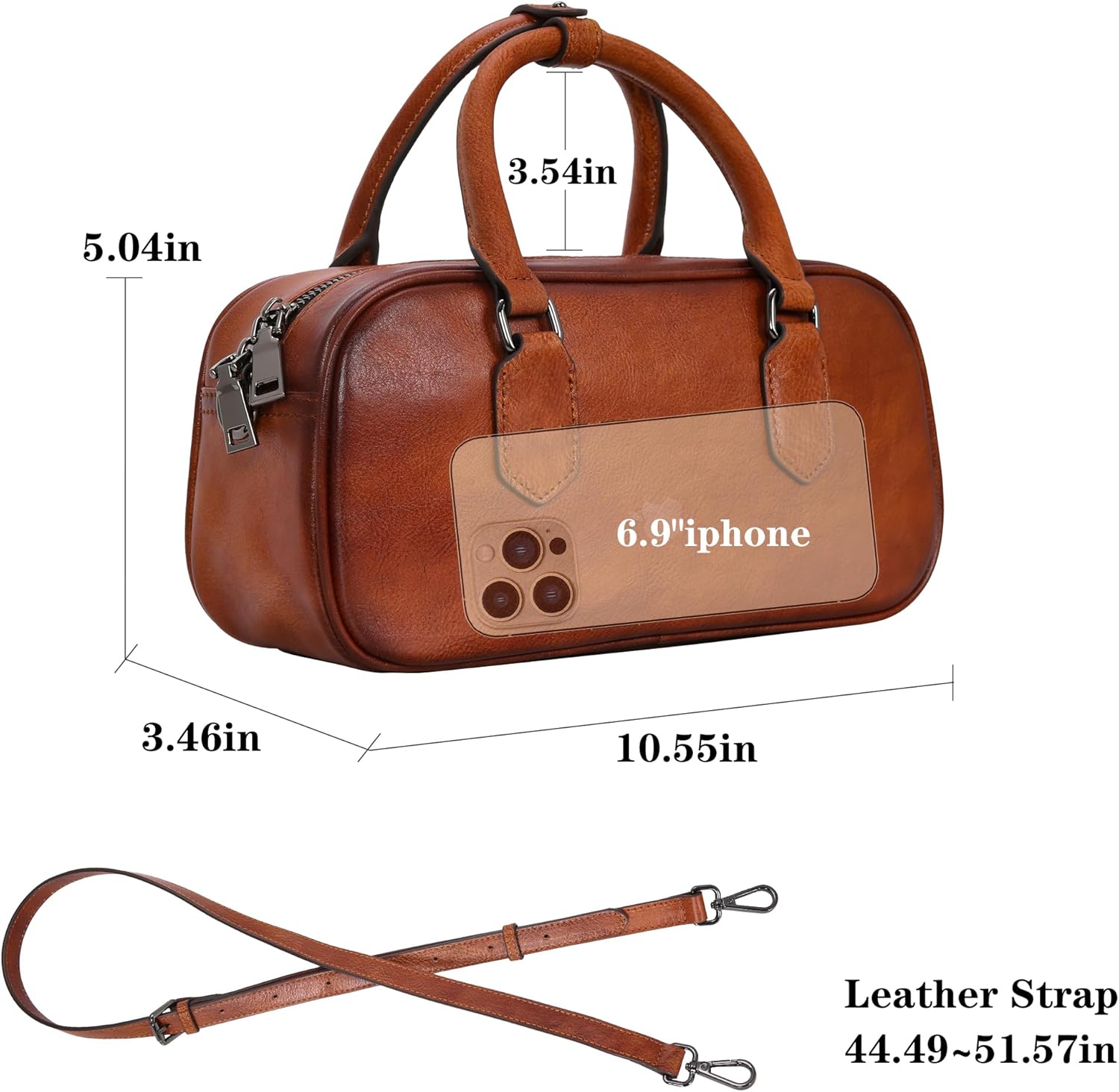 HESHE Genuine Leather Crossbody Bags for Women, Top Handle Purses Barrel Satchel Handbags with Adjustable Shoulder Strap - Image 4