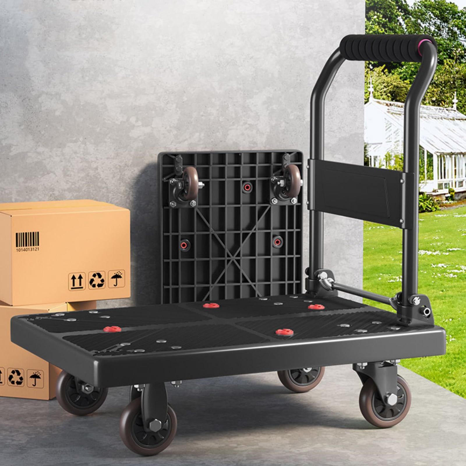 Heavy Du - Carrello con piattaforma pieghevole, capacità 150 kg, carrello a 4 ruote con maniglia regolabile e base retrattile per un facile trasporto (72 x 48 cm)