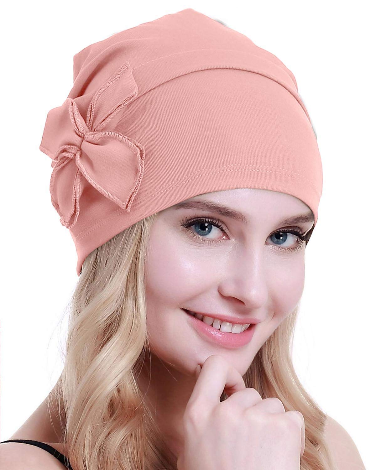 Osvyo Women's Cotton Light Pink Cotton Chemo Turbans Headwear Beanie Hat Cap For Cancer Patient Hairloss Light Pink