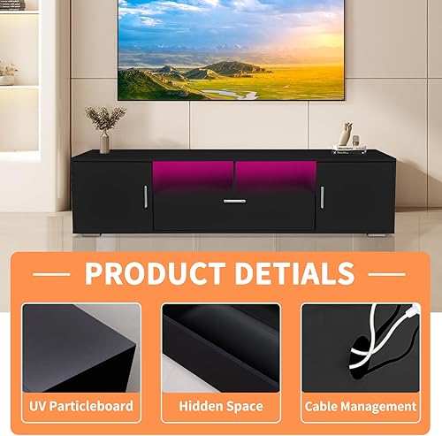 Miniatura 5 de Soporte de TV LED para TV de 32 a 65 pulgadas centro de entretenimiento moderno de alto brillo con cajón de almacenamiento 2 gabinetes de