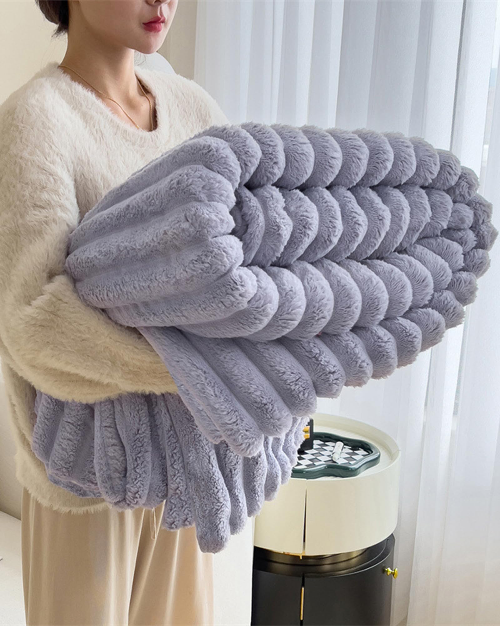 GXJIXf Thickened Rabbit Plush&Milk Velvet Cover Blanket, Ultra Sofa blanket, Faux Fur Blankets, for Winter Home Warm (Purple,47.24 * 78.74in/120 * 200cm)