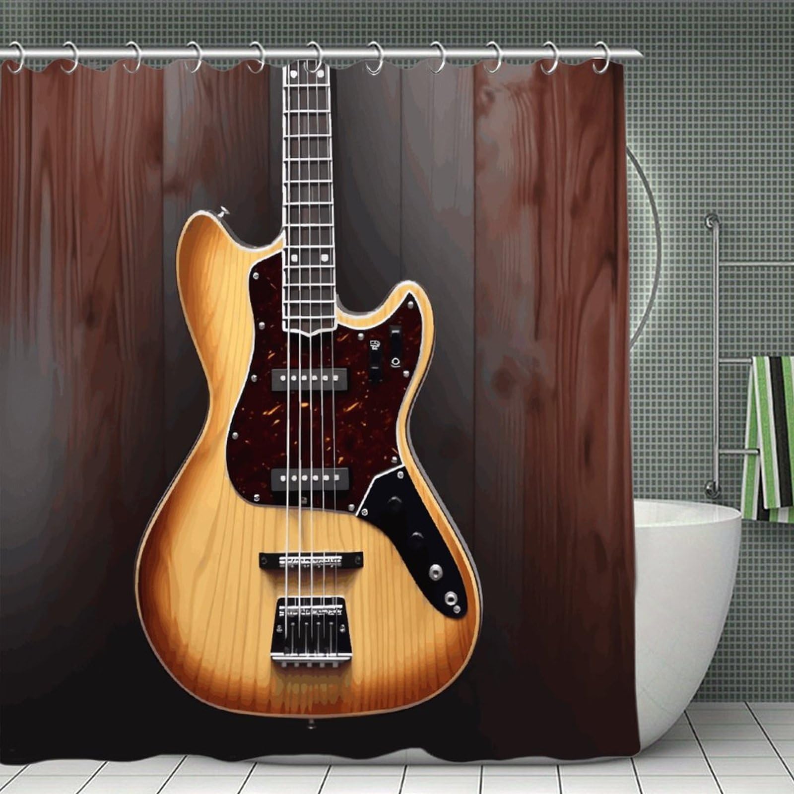 VstaDank Guitar Musical Instrument Shower Curtain Waterproof Bathroom Curtain with Hooks Luxury Weighted Bath Curtains for Bathtubs Showers Room Dividers Decorative Shower Curtains 71x71 in