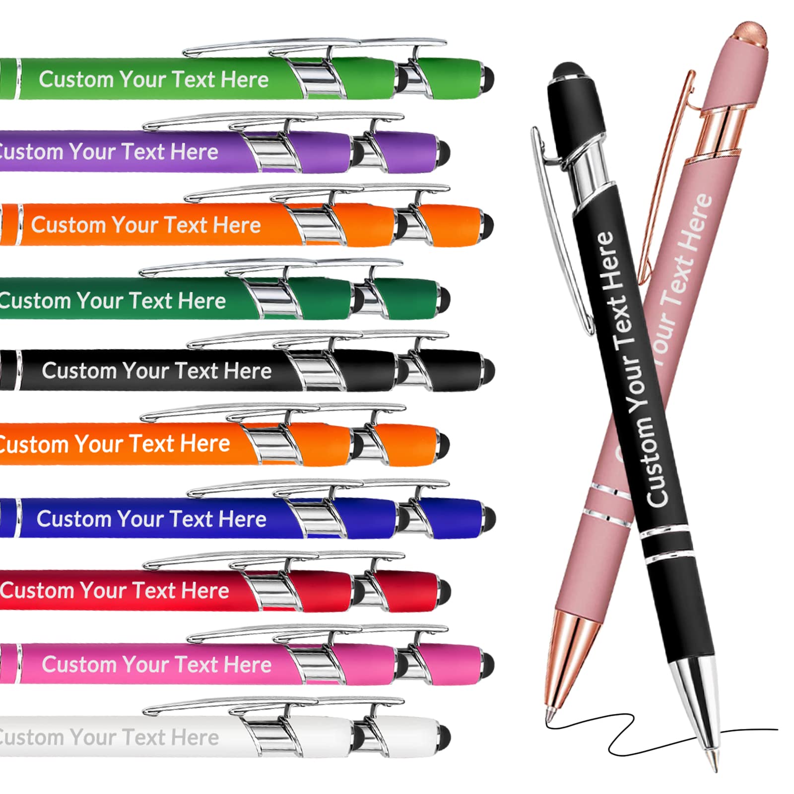 Personalised Pens Bulk Custom Pens with Logo Name 20 Pack Free Engraved Stylus Ballpoint Pens Customised Retractable Pen Message Text Gift for Men Women Black Ink Business Graduation Birthday Assorted — image 1