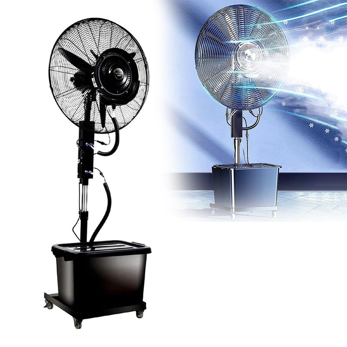 Ventilateur de circulation d'air pour terrasse et grand jardin avec brumisateur oscillant