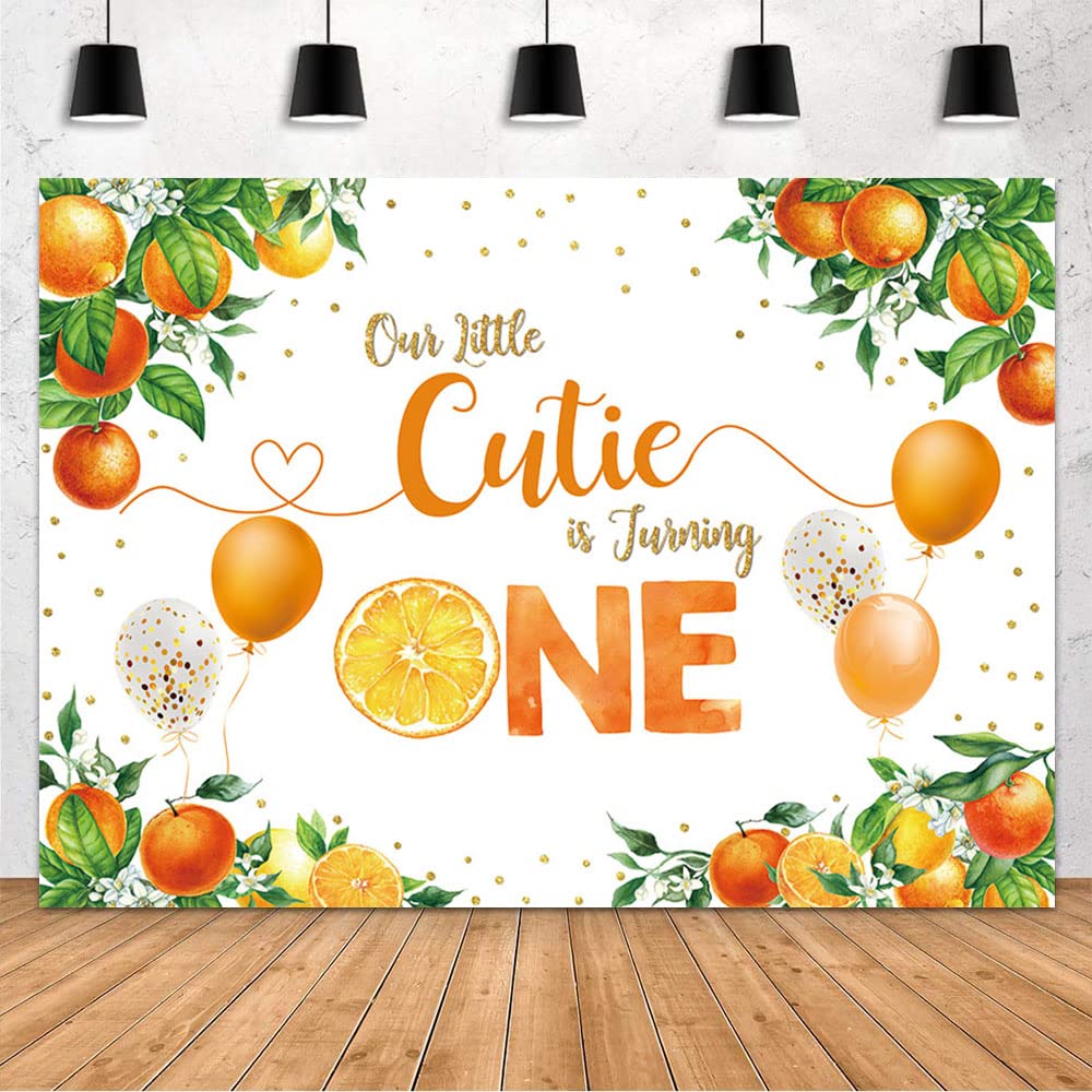 MEHOFOND Orange Birthday Backdrop 1st Birthday Party Decorations Supplies Our Little Cutie is Turning One Photography Background Citrus 1st Birthday