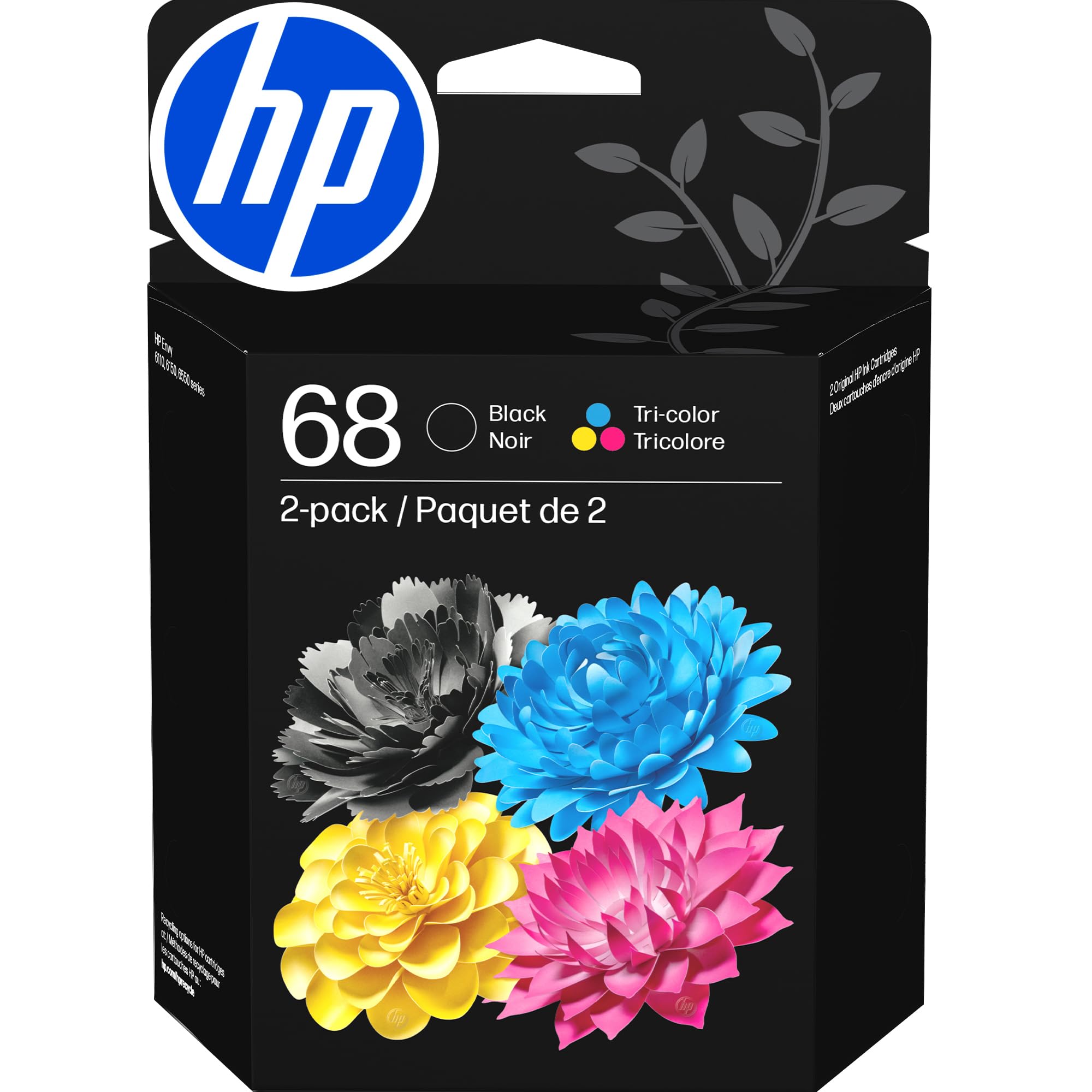 HP 68 Black/Tri-Color Ink Cartridges (2-Pack) | Works Envy 6100e, 6500e Series | Eligible for Instant Ink | 6L6S2TN | Packaging May Vary 4.82 x 1.88 x 6.37