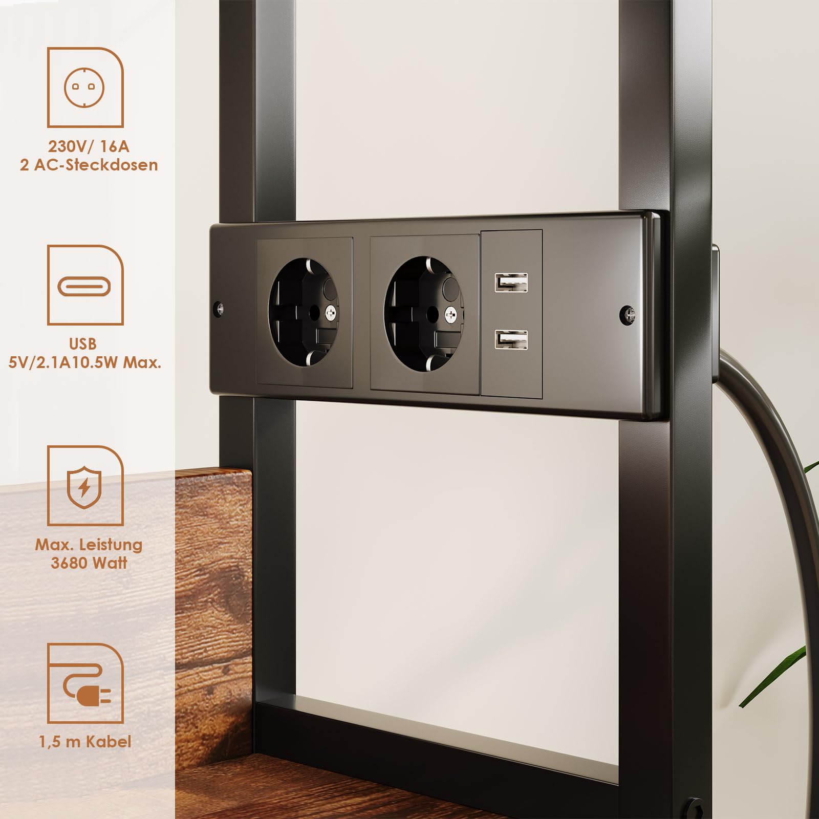 Dripex Küchenschrank 181cm Hoher Buffetschrank mit Arbeitsplatte, mit Steckdosen, Vorratsschrank Küche mit 5 Türen und eine Schublade, Hochschrank Küche für Wohnzimmer Esszimmer Bar, Industrie-Design
