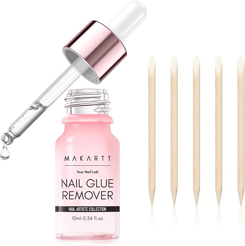 Despegador de uñas Makartt Gentle Press-On: 10 ML sin acetona con vitamina E | Sin HEMA ni TPO, fácil de quitar para pegamento regular, pegamento semi/sólido, con 1 gotero 4 barras, no para esmalte en gel o gel duro