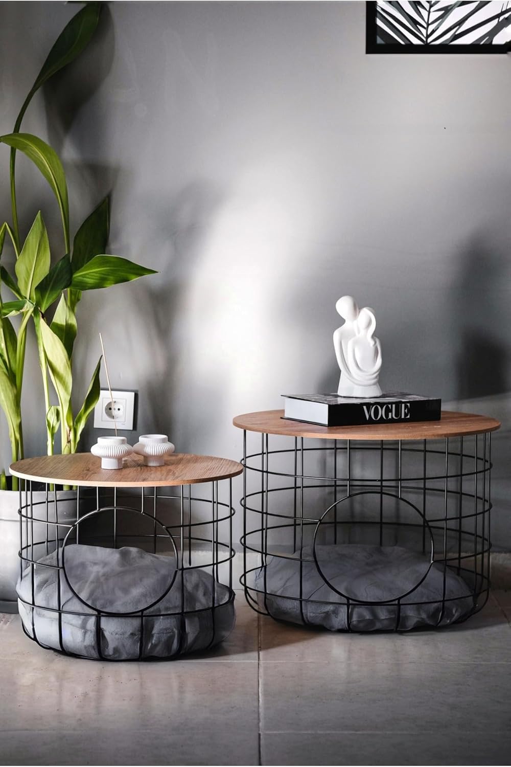 Modern 3-Piece Round Nesting Side Tables Set Black Glass Tops with Black Metal Legs