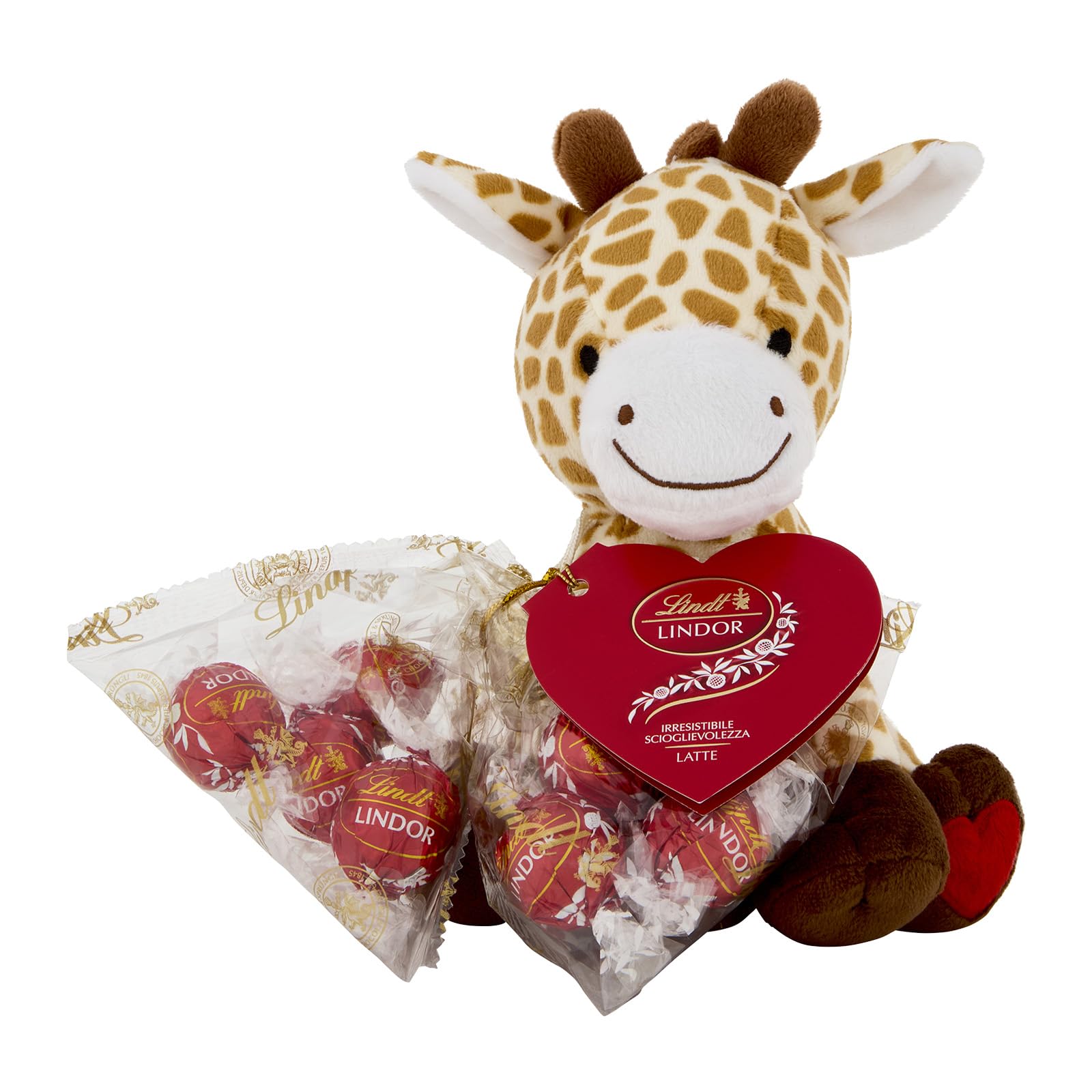 Lindt San Valentino Peluche Cucciolo Giraffa con Cioccolatini LINDOR al Latte, Formato 100 g