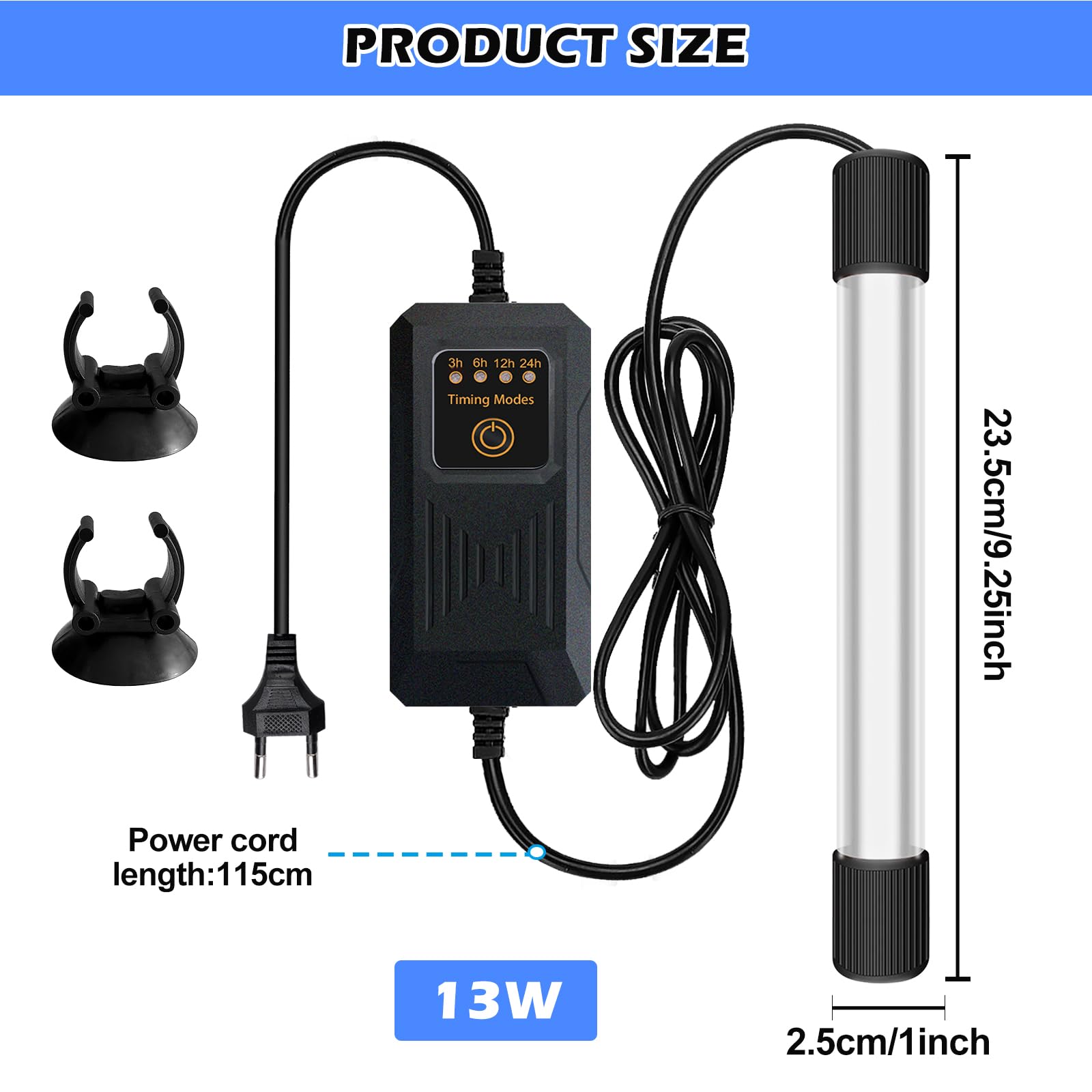 Lampa sterylizująca UV do akwarium, 13 W, sterylizator UV, wodoodporny sterylizator UV, sterylizator UV, do czyszczenia akwariów, basenów, miska na ryby
