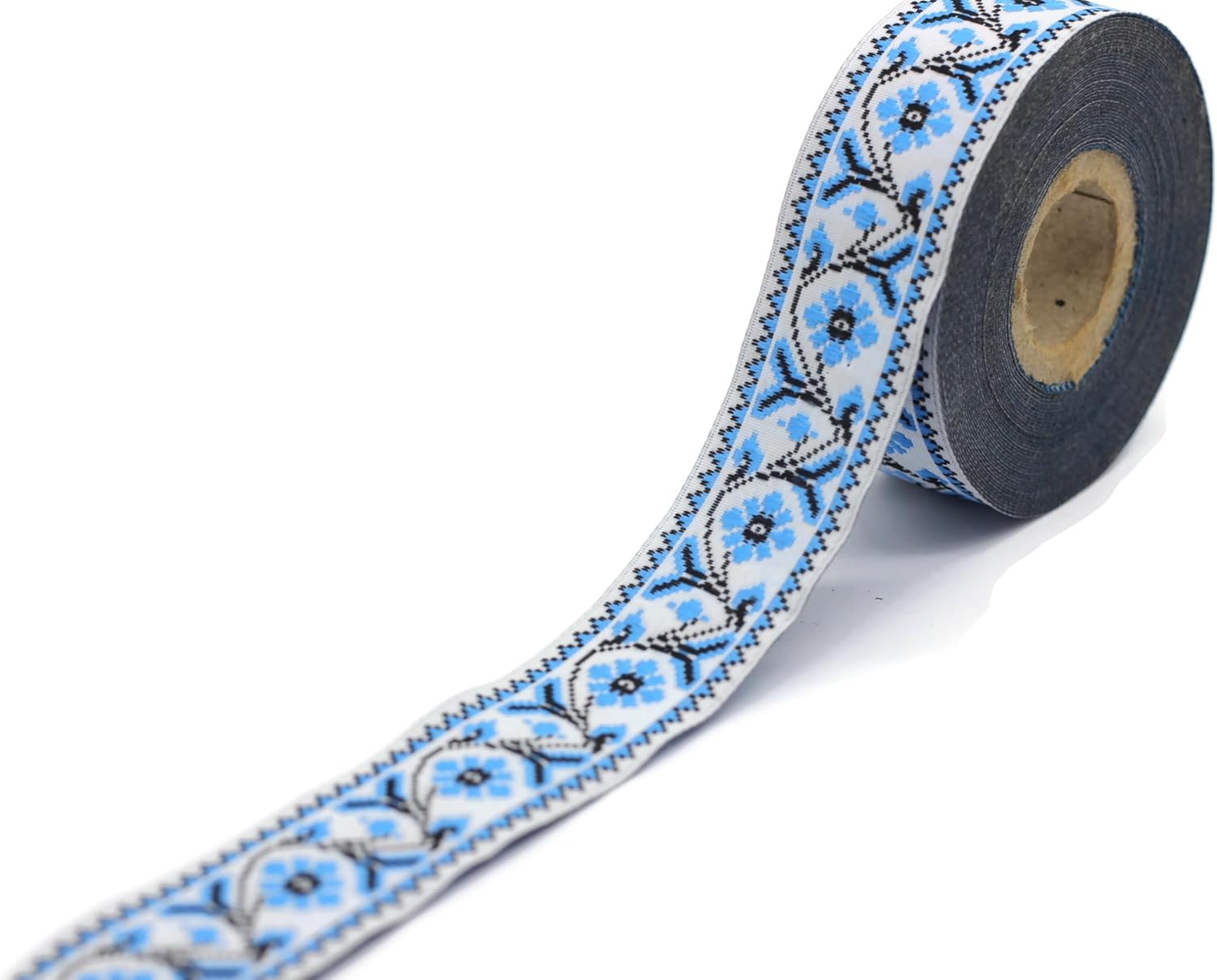 11 Yard Spool 0.98 inches (25m) Blue White Flower Ribbon Flower Jacquard Trim Fabric Wide Craft Supplies Vintage Trim 25988