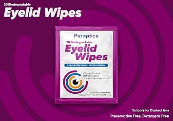 Puroptics Eyelid Wipes | Suitable for use with Sensitive Eyes, Dry Eyes, Blepharitis & MGD | Detergent and Preservative Free | 20 Individually Wrapped Eyelid Cleansing Wipes (1)