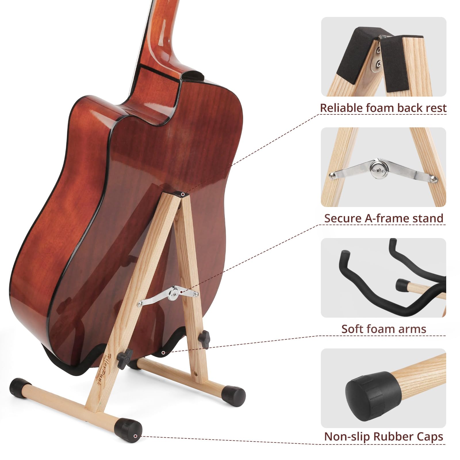 Gitarrenständer,Ständer für Akustikgitarre Ständer für klassische Gitarre A-Frame faltbar,einfache Montage und tragbar,solide Halterung,langlebig (Aschebaum)
