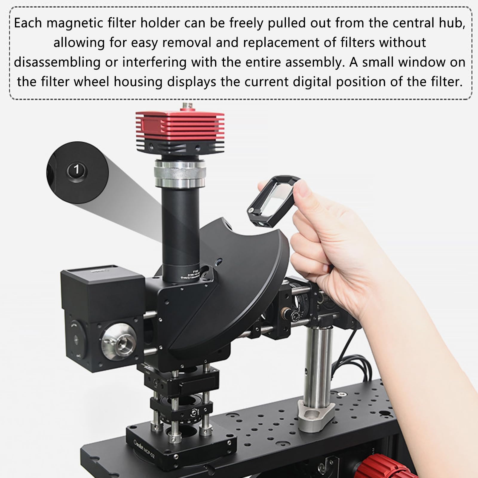 Rueda de filtro dicroica para telescopio, rueda óptica de 5 posiciones para filtros de 36 x 25 mm, grosor <1,1 mm, ideal para observación astronómica y experimentos