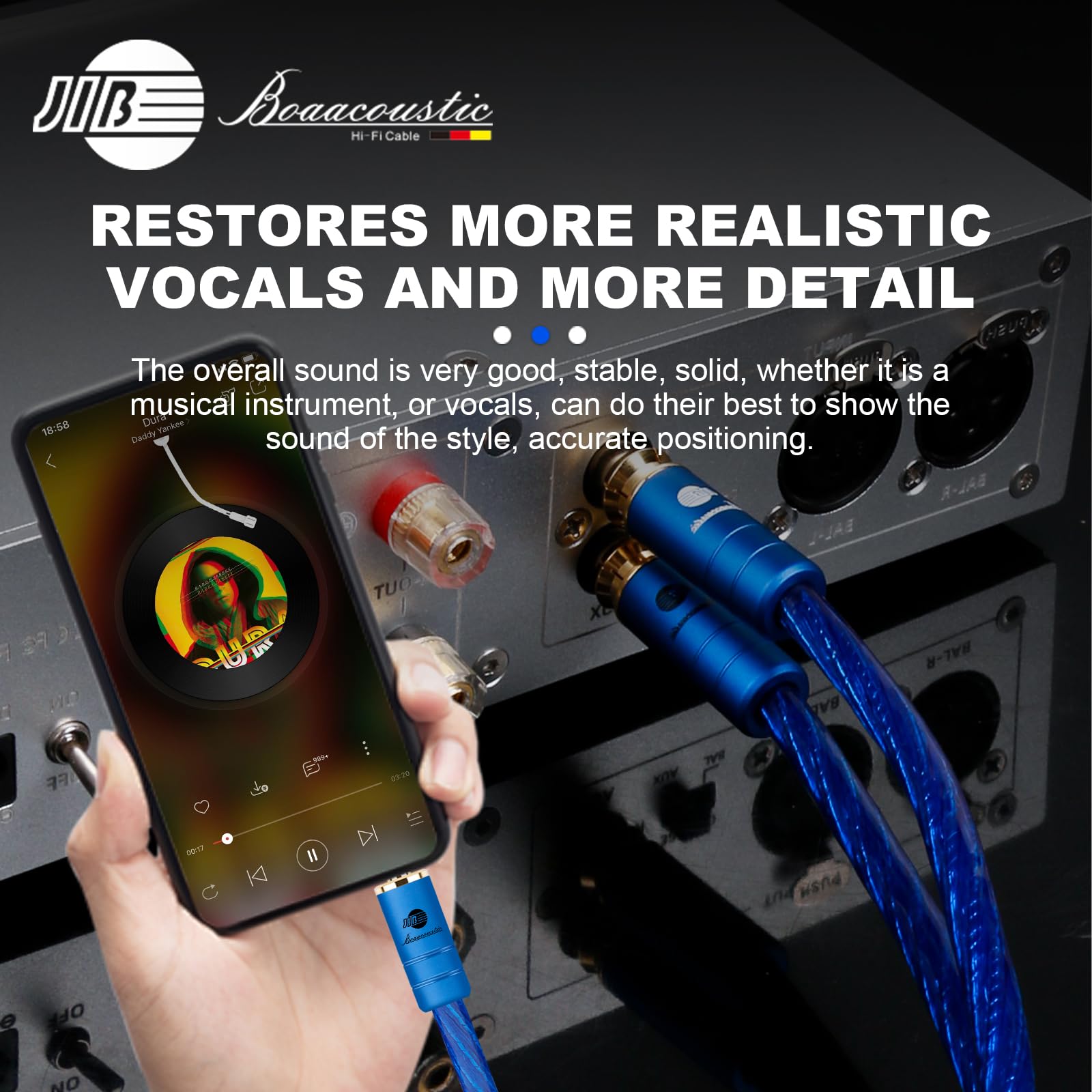 BOAACOUSTIC JIB Klinke auf Cinch Kabel S-OCC High End 3,5mm Aux Chinch Stereo Audio Kabel für TV, PC, Handy, MP3-Player, Lautsprecher, Heimkino, Autoradio, Verstärker 2m
