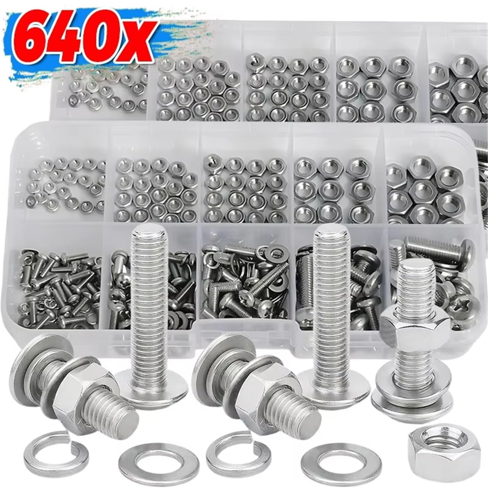 Kompatibel Mit Edelstahl-Schrauben- Und Muttern-Sortimentskit Für Kreuzrundkappen-Metallschrauben-Unterlegscheiben-Set-Ersatzteile(640PCS- (2 boxes))