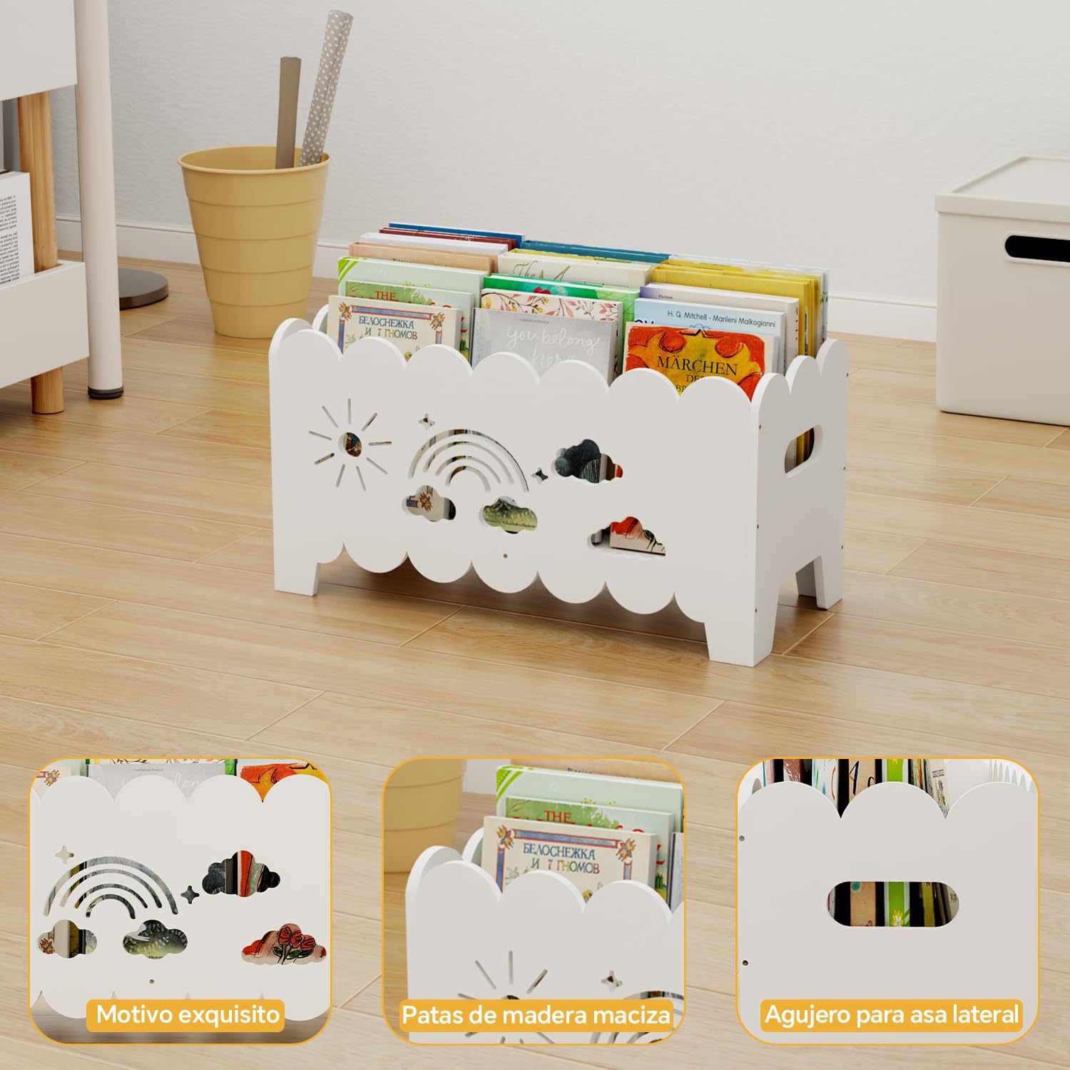 Estanteria Libros Infantil Madera, Libreria Montessori Biblioteca Baul Juguetes Infantil, Mueble Organizador Expositor Libros Infantil, para Dormitorio, Habitación Niños, Sala Juego Blanco