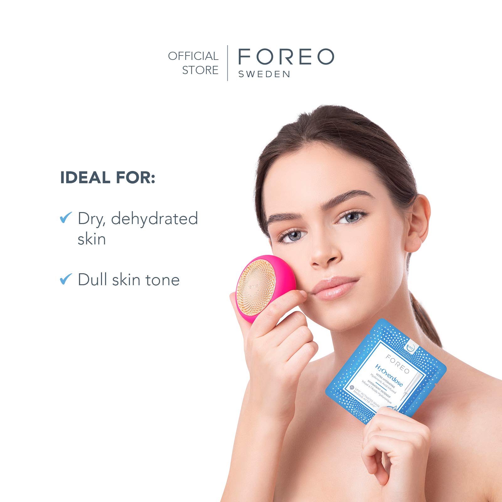 FOREO H2Overdose Advanced Collection 2.0 UFO-Activated Facial Mask - Hydrating Facial - Beauty & Personal Care - Hyaluronic Acid & Vitamin E - For All Skin Types - Dry skin & Flaky Skin - 6 pcs in pack