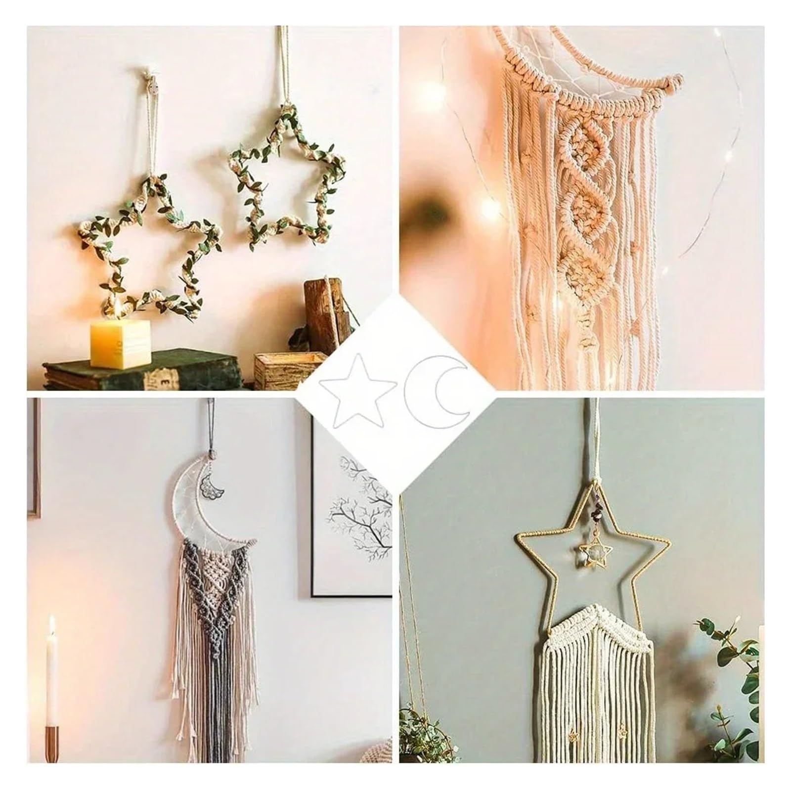 Anelli Dream Catcher Anelli a cerchio in metallo acchiappasogni | 20 pezzi 5,9 in macramè argento luna stella cerchio
