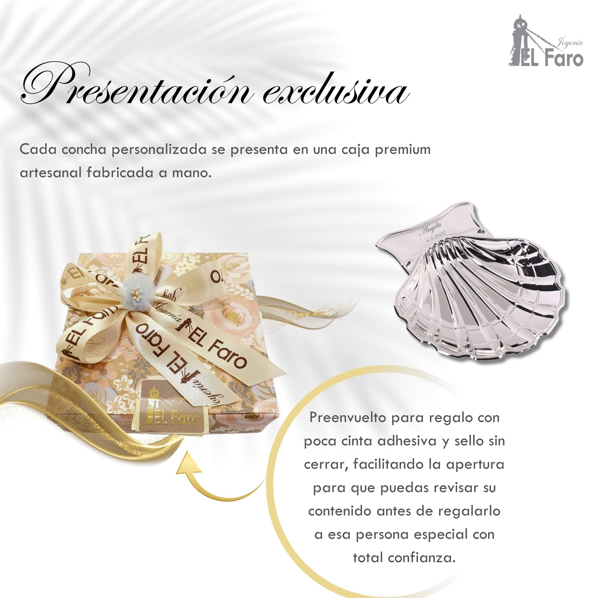 JOYERIA EL FARO | Concha bautismal | Concha bautismal grabada | Grabado personalizado | Presentación en estuche premium | Un regalo para toda la vida (Modelo 2) — view 6