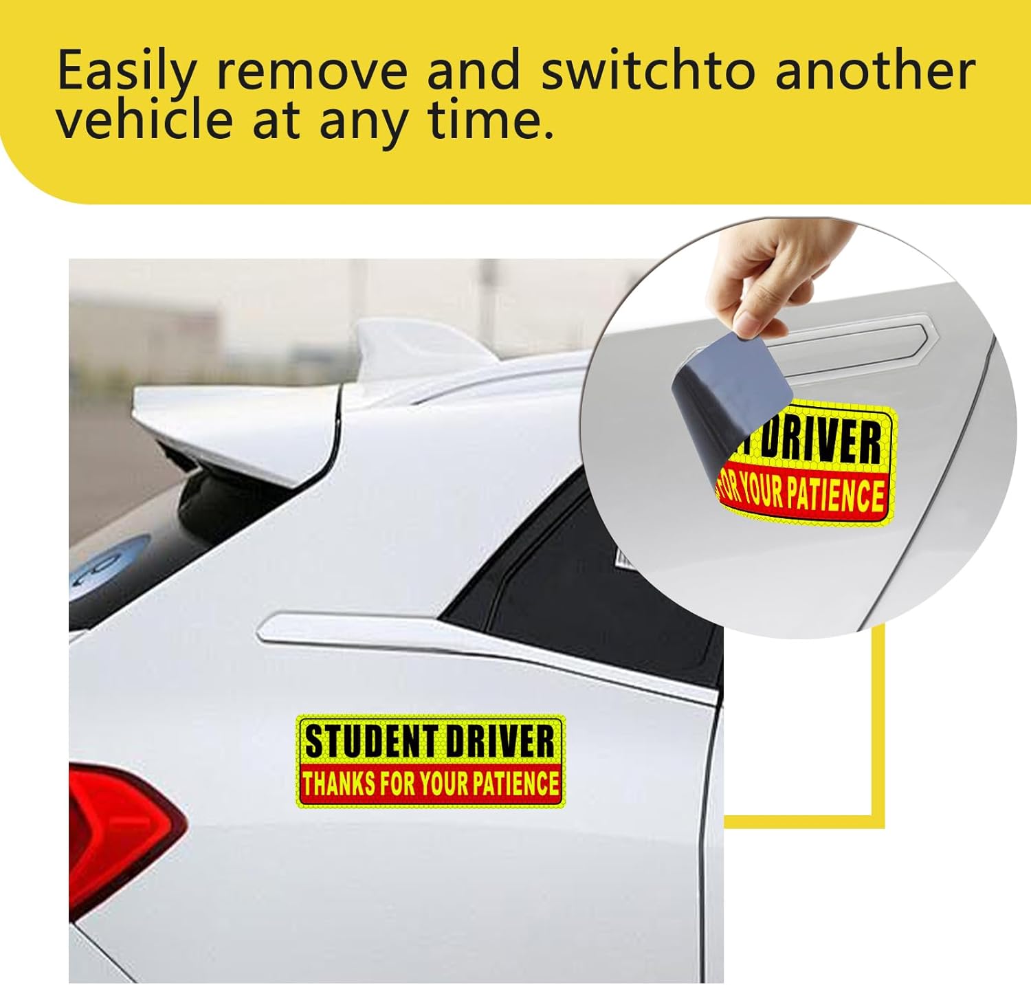 Student Driver Magnet for Car - New Driver Magnet for Car Safety Warning Please Be Patient Reusable Movable Reflective Magnetic Black & Red for Car Bumper 3 Pcs