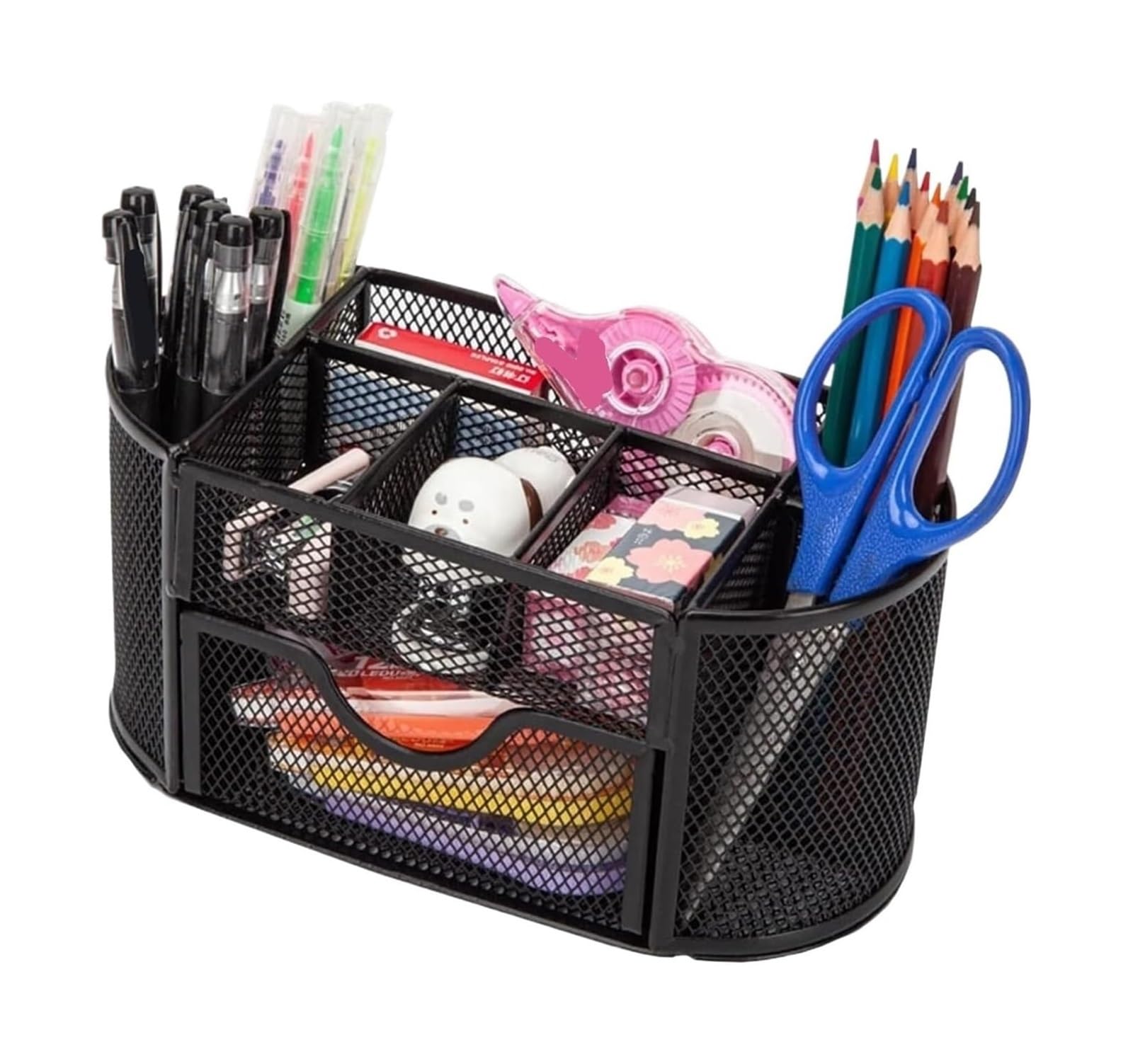Metalowy organizer na biurko | Czarny organizer na biurko o wymiarach 4,4 x 4,2 x 8,6 cala