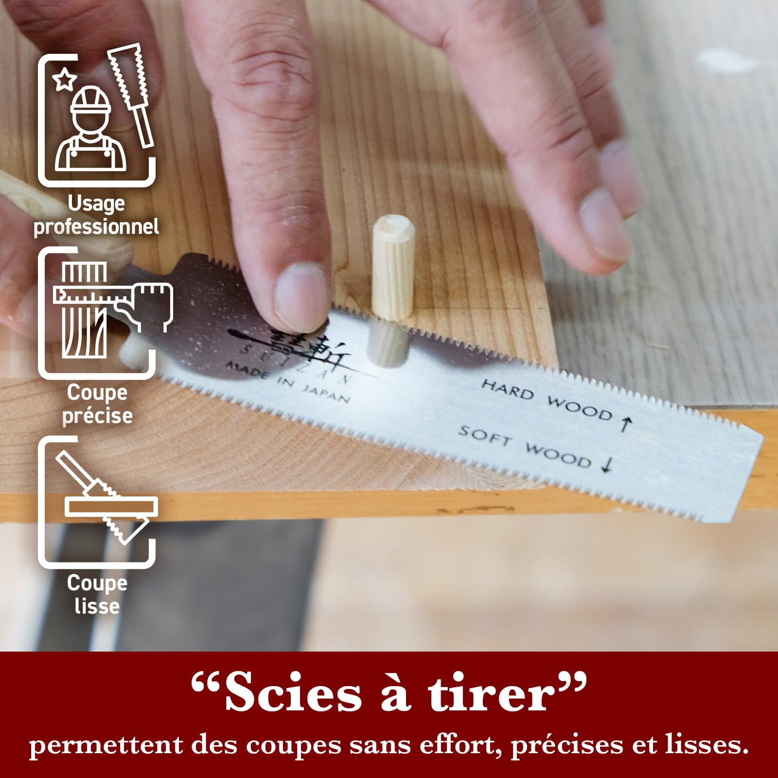 SUIZAN Scies japonaise à coupe fine 120mm - Double tranchant Outils de menuiserie professionnels