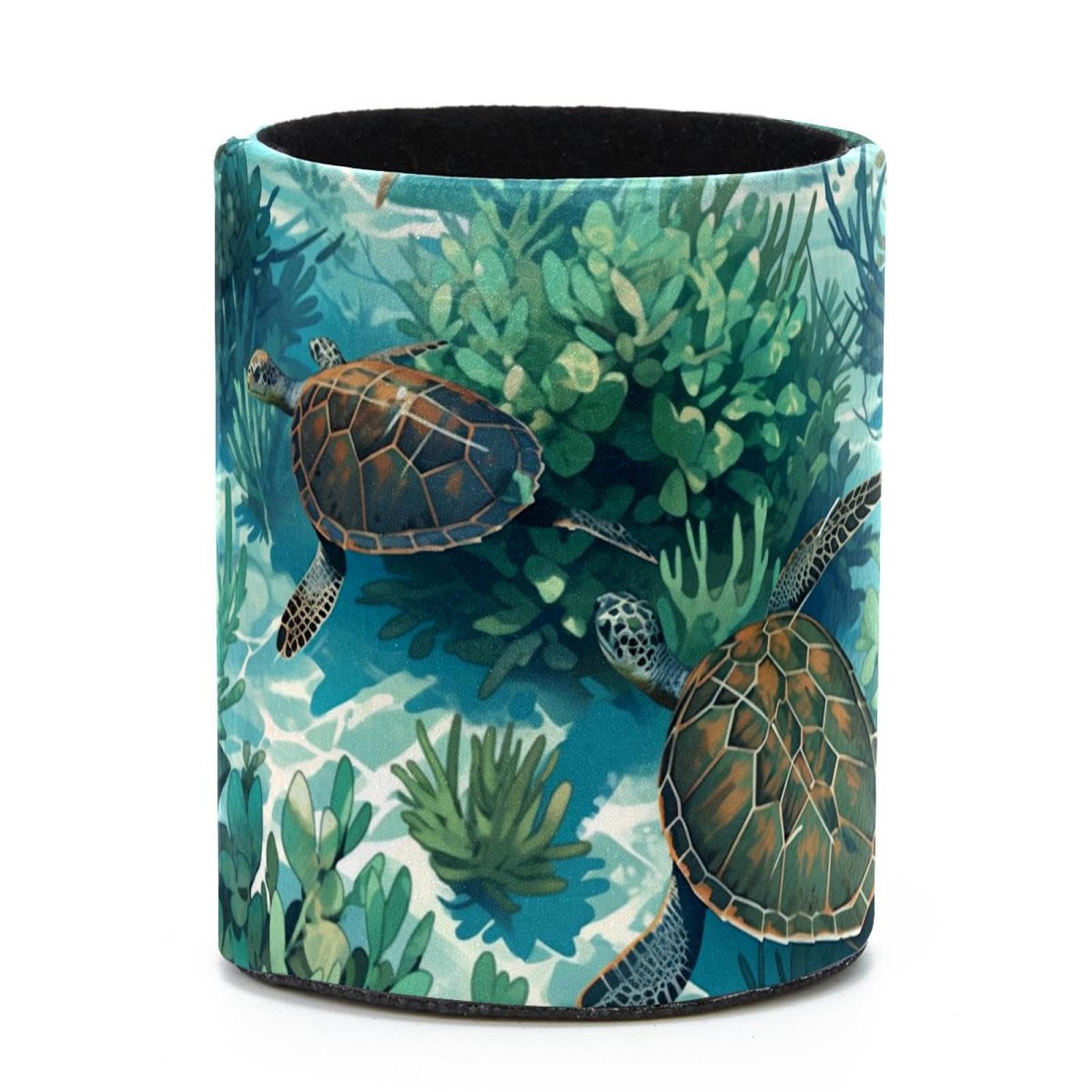 VAPOKF Round Pencil Holders for Desk, Corals and Turtles Pen Holders Pen Pot Makeup Brushes Storage Desktop Stationery Supplies Organiser for Home Office