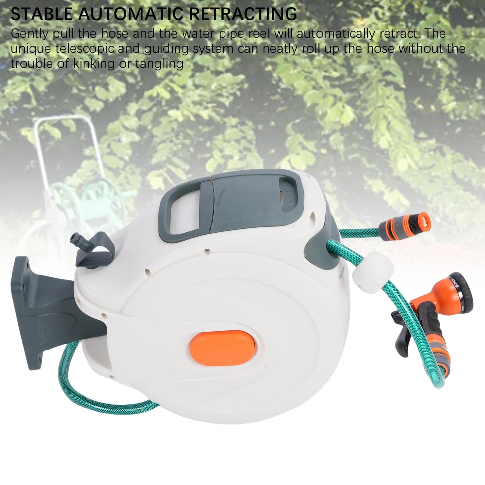 Carrete de manguera de jardín retráctil, conectores de latón duradero, retractor automático para riego, lavado de coche, jardín, ABS, 10 m