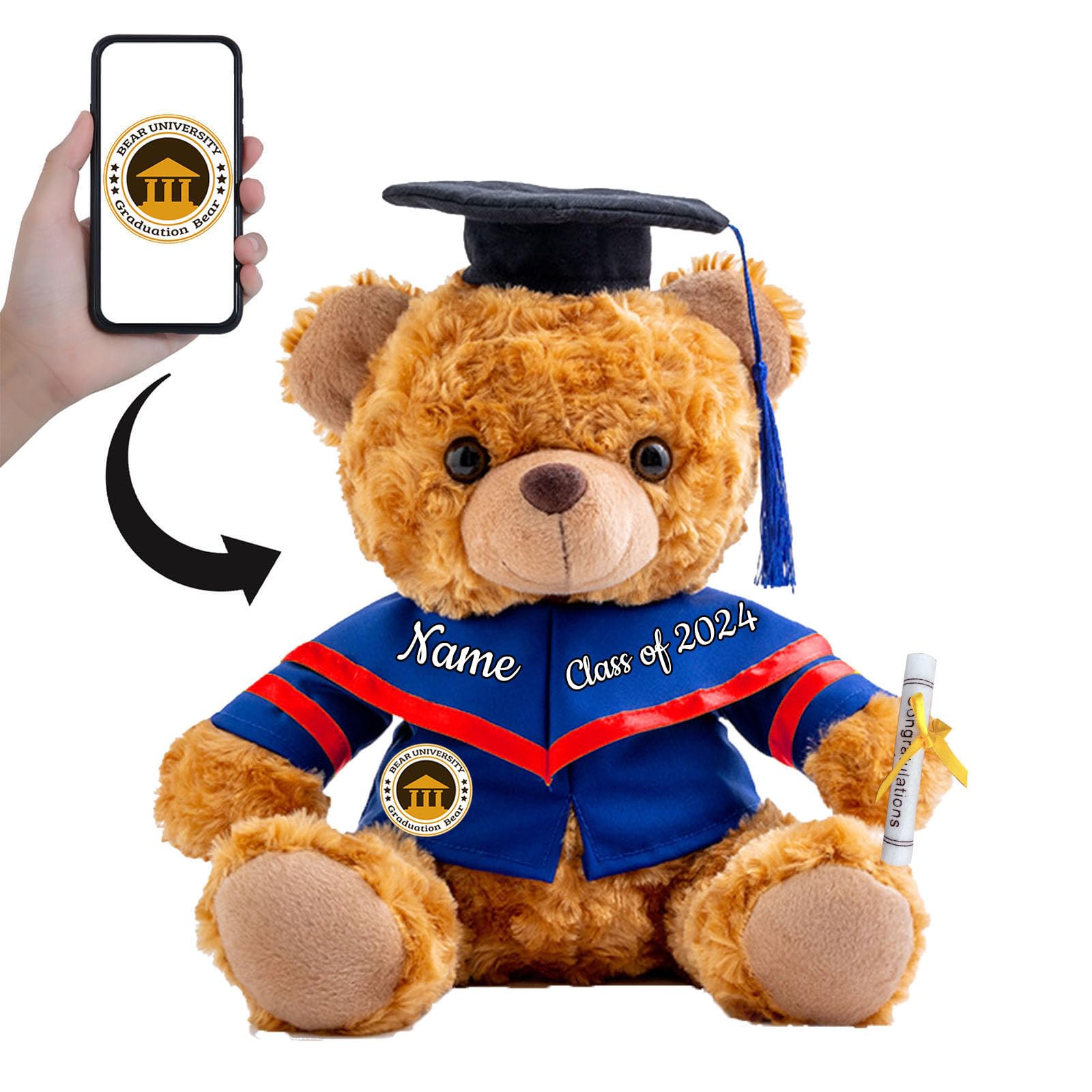 Personalised Gifts Teddy Bear with Photo+ Text, Graduation Bear Class of 2024 Personalised Teddy Bear for Graduation Day 2024 Graduation Gifts for Her 2024 High School/ College (10-IN-Text+Image)