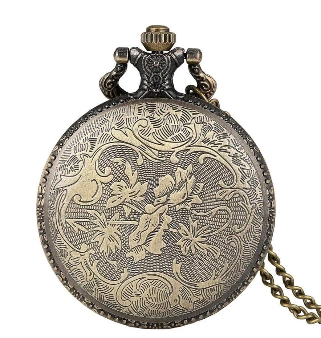 Reloj de Bolsillo Unisex Reloj De Bolsillo Bronce Antiguo Columna Vertebral Costillas Hueco Cuarzo Cadena Collar Colgante Clásico Fiestas
