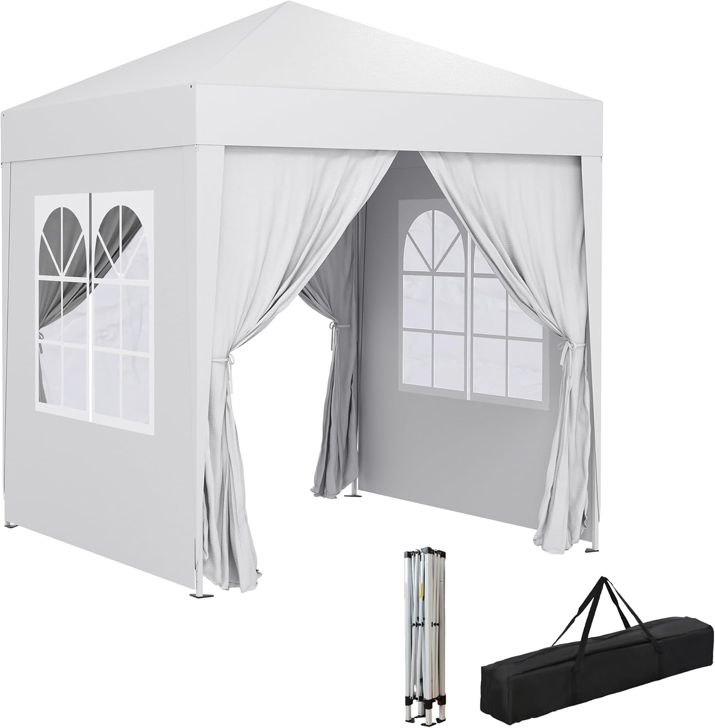 Outsunny 6.6'x6.6' Pop Up Canopy Tent with Sidewalls, Instant Sun Shelter Camping Gazebo with Carry Bag, for Outdoor, Garden, Patio, White