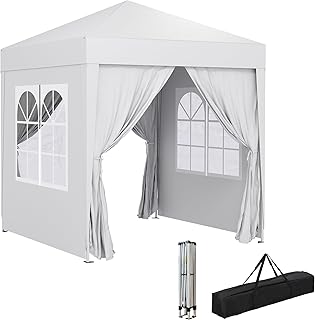 Outsunny Carpa Plegable Pop-up Gazebo 2x2 m Cenador Plegable con 4 Paredes Laterales Anti-UV y Bolsa de Transporte para Camping Fiestas Blanco