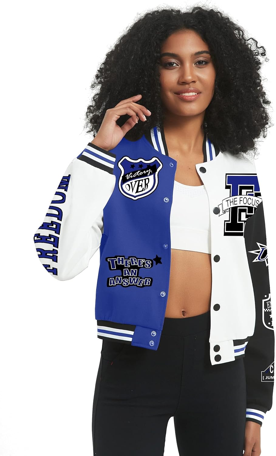 COZYPOIN Women's Varsity Jacket Cropped Letterman Jacket Lightweight Button Down Bomber Racer Baseball Y2K Coats - Image 2