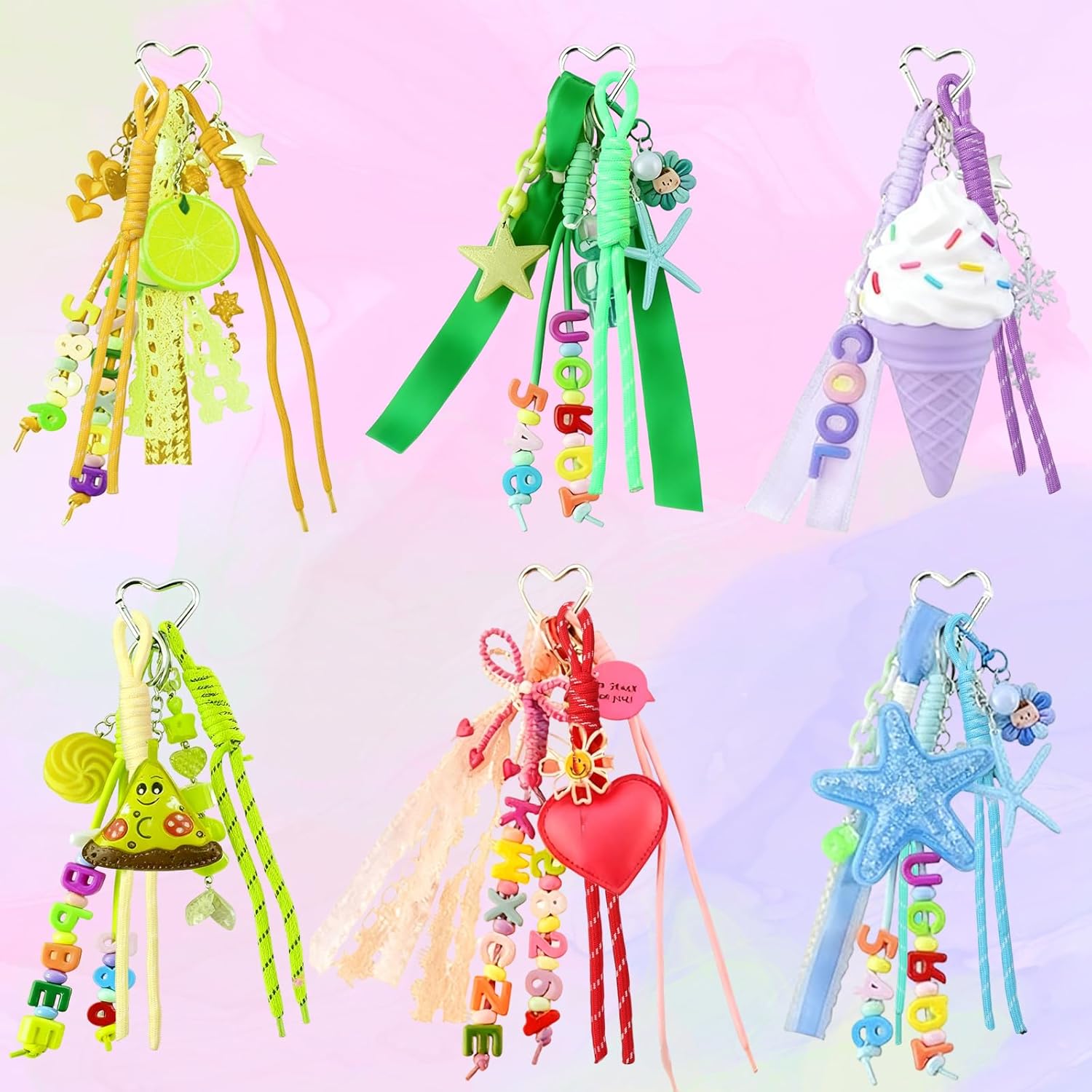 20 Pack Colorful Paracord Keychains - Handwoven Nylon Rope Keychain with Colorful Paracord, Braided Cord Rope Bag Charm, Womem Bead Letter Bag Charm Carabiner Knot Lanyard Keyring for Handbag Purse - Image 4