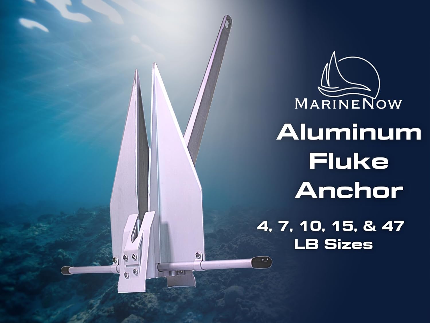 MarineNow Premium Aluminum Fluke Style Anchor – 4 lb, 7 lb, 10lb, 47 lb | Fits Boats 16–68 ft | Ultralight Alloy with Dual Shank Angles (32°/45°) | Corrosion-Resistant