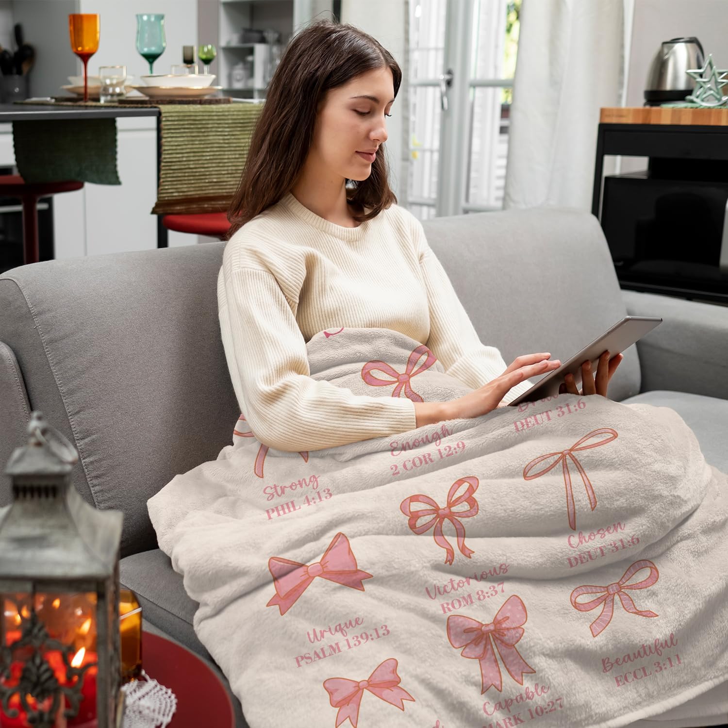 Christian Gifts for Women, Pink Bow Christian Inspirational Religious Throw Blanket Gifts for Women Girl Friendship Mom Daughter, God Says I Am Soft Fluffy Flannel Blanket, 50x60inch - Image 2