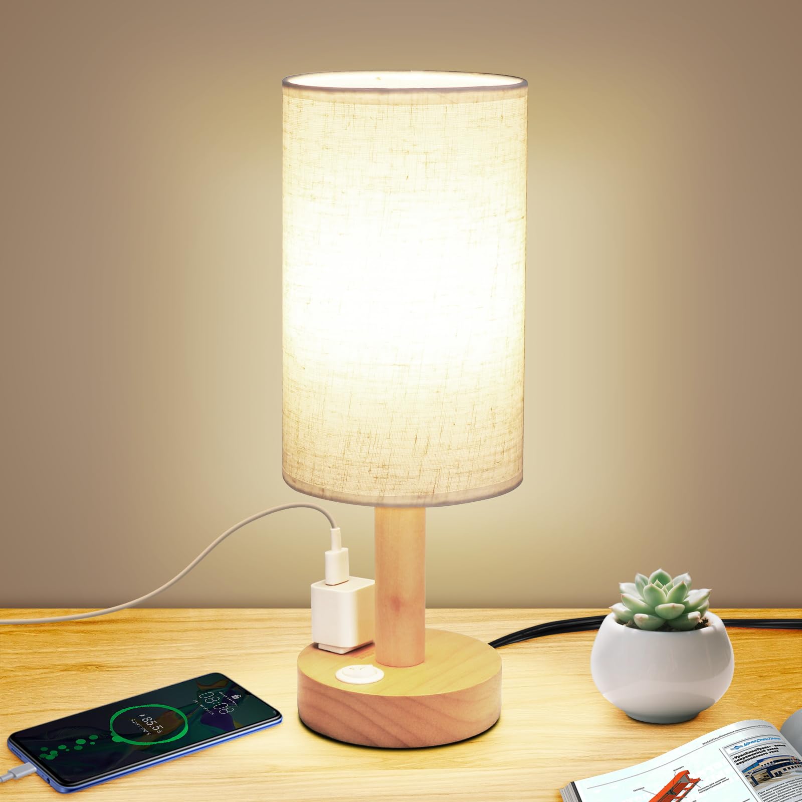 Photo 1 of SEENSINY Small Bedside Table Lamp with AC Outlet