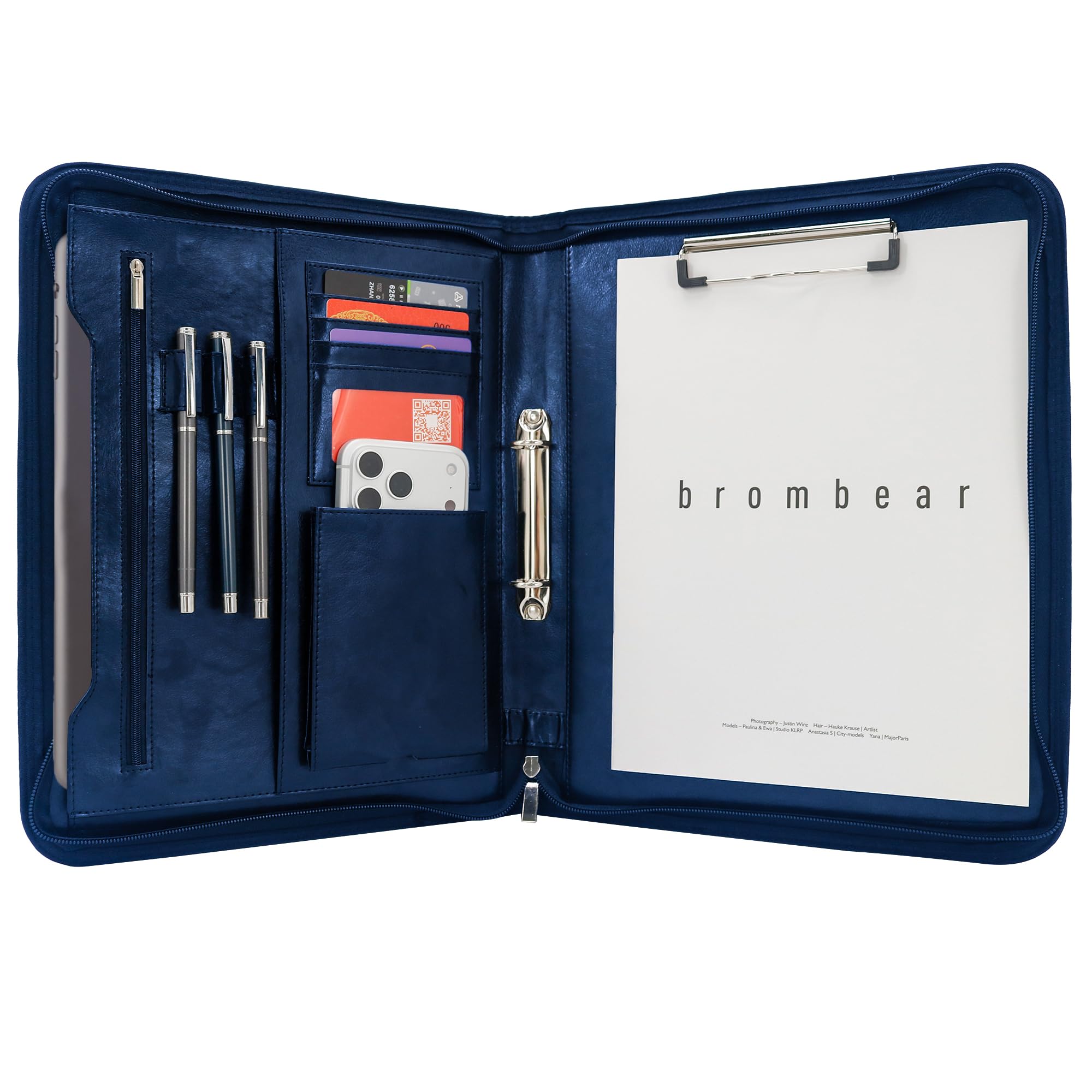 GraduationMall Schreibmappe 2 Ringbuch A4 Reißverschluss, Klemmbrett Business Mappe Konferenzmappe, Dokumentenmappe Blau
