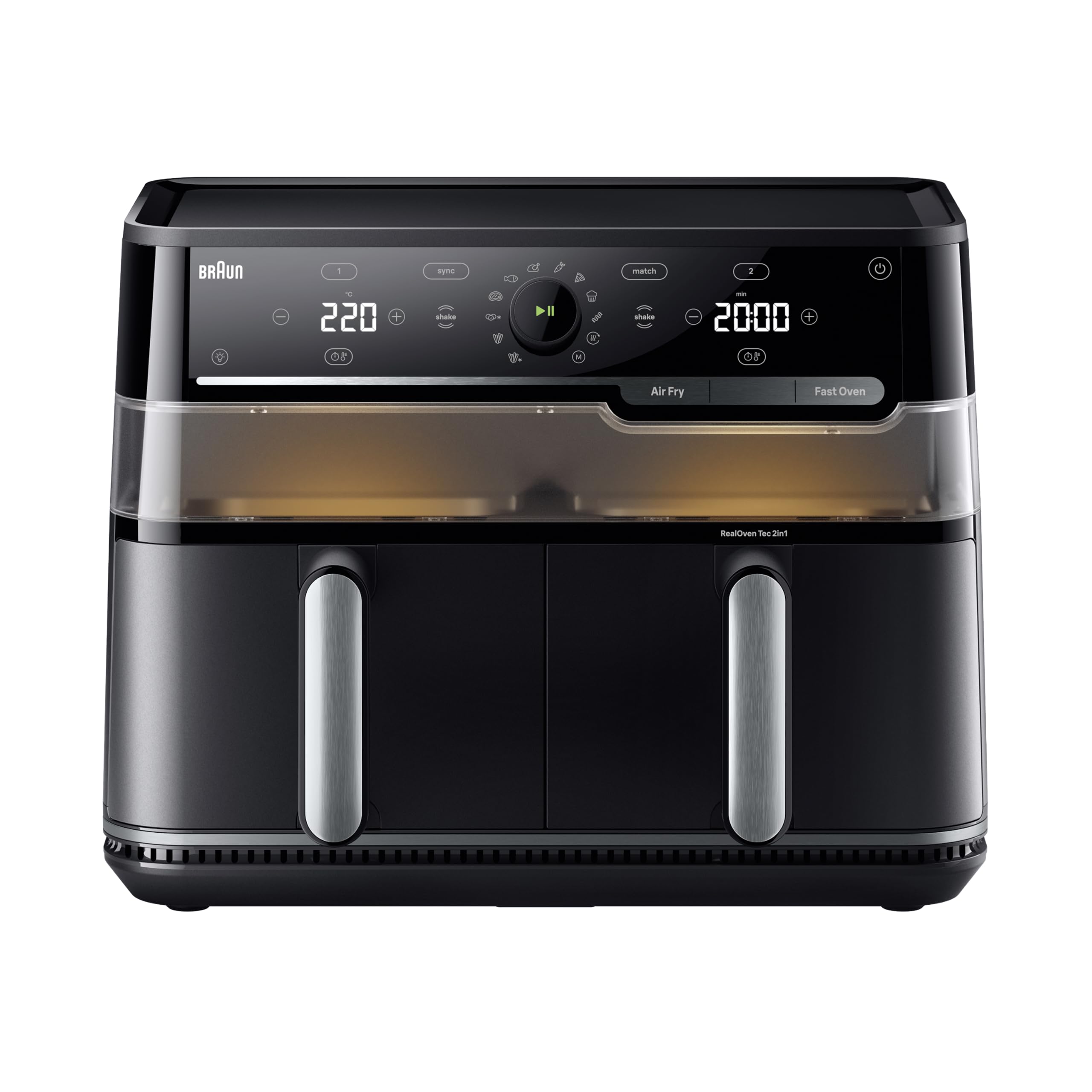 Braun TwinCook 5 - Freidora de Aire de Doble Cesta 10 L, Air Fryer Grande con Función Horno de Aire, Sync & Match, 15 Programas, Cocina sin Aceite, Fácil de Limpiar, 2850 W, Negra (TD 5053I BK)