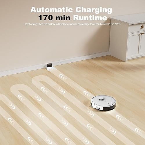 Miniatura 7 de TECBOT S3 PRO - Aspiradora robótica y trapeador, navegación LiDAR, 150 minutos de funcionamiento y succión de 4,000 Pa, robot aspirador de carga