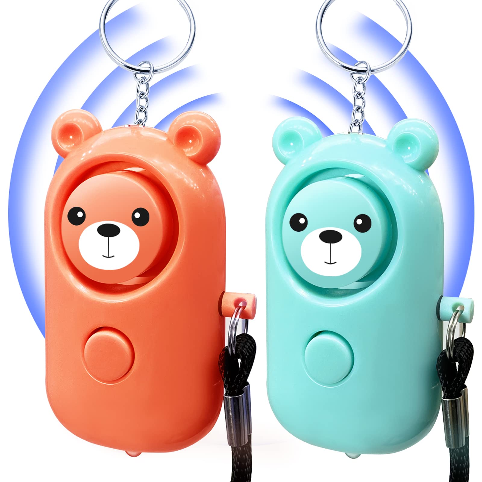 Personal Alarm 130dB Loud Safe Sound Siren, 2 Pack Self Defense Security with LED Light, Safety Alarms Keychain for Women Kids Elders Girls (Cyan+Orange)