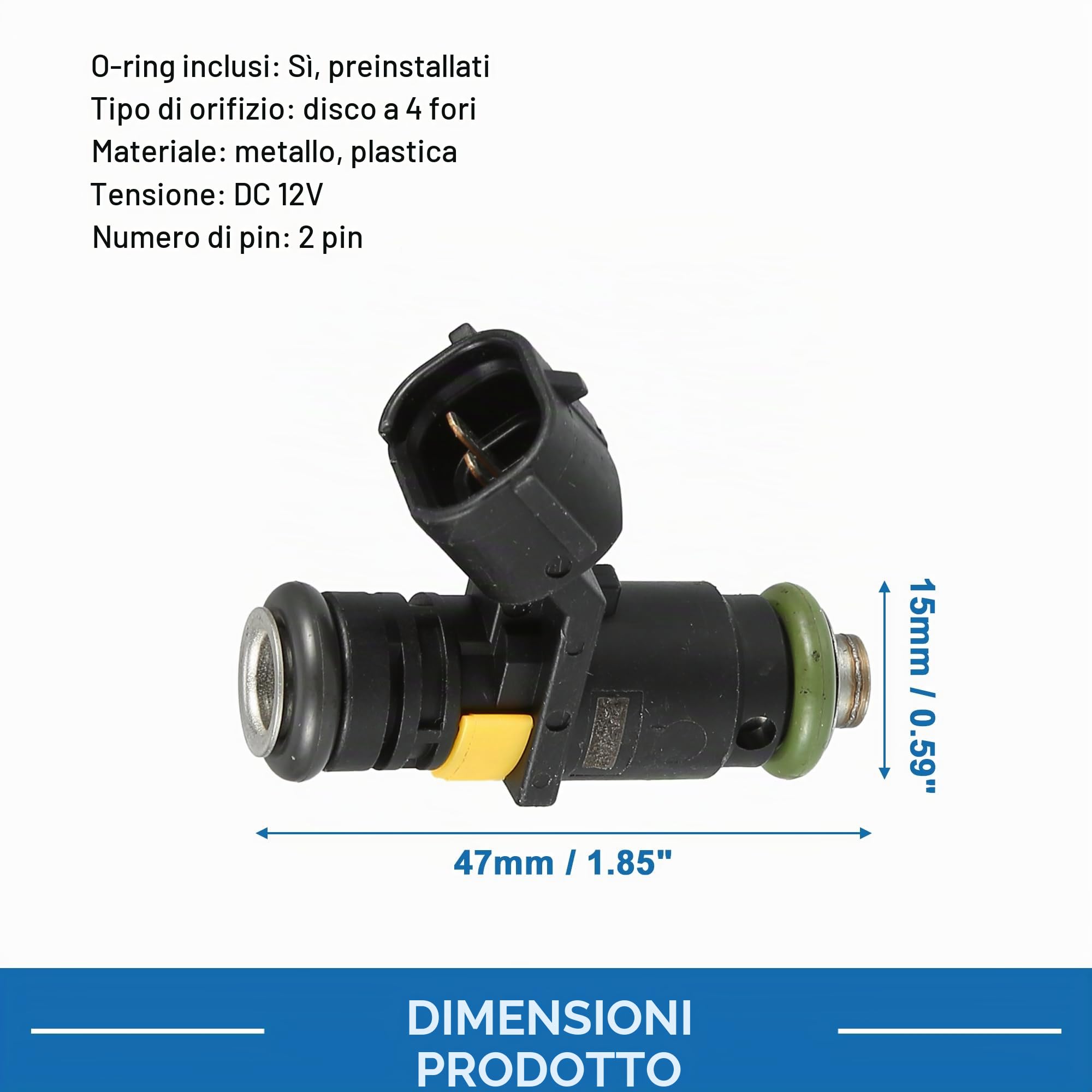 A ABSOPRO Iniettore Di Carburante Per VW Polo 06-09 1.4 16V 4 Pezzi | 036906031AG, Metallo, Plastica, 47x15mm, DC 12V, 2 Pin, Per VW Polo 09-14, Per SEAT Ibiza 06-09, Per SKODA Fabia 07-14
