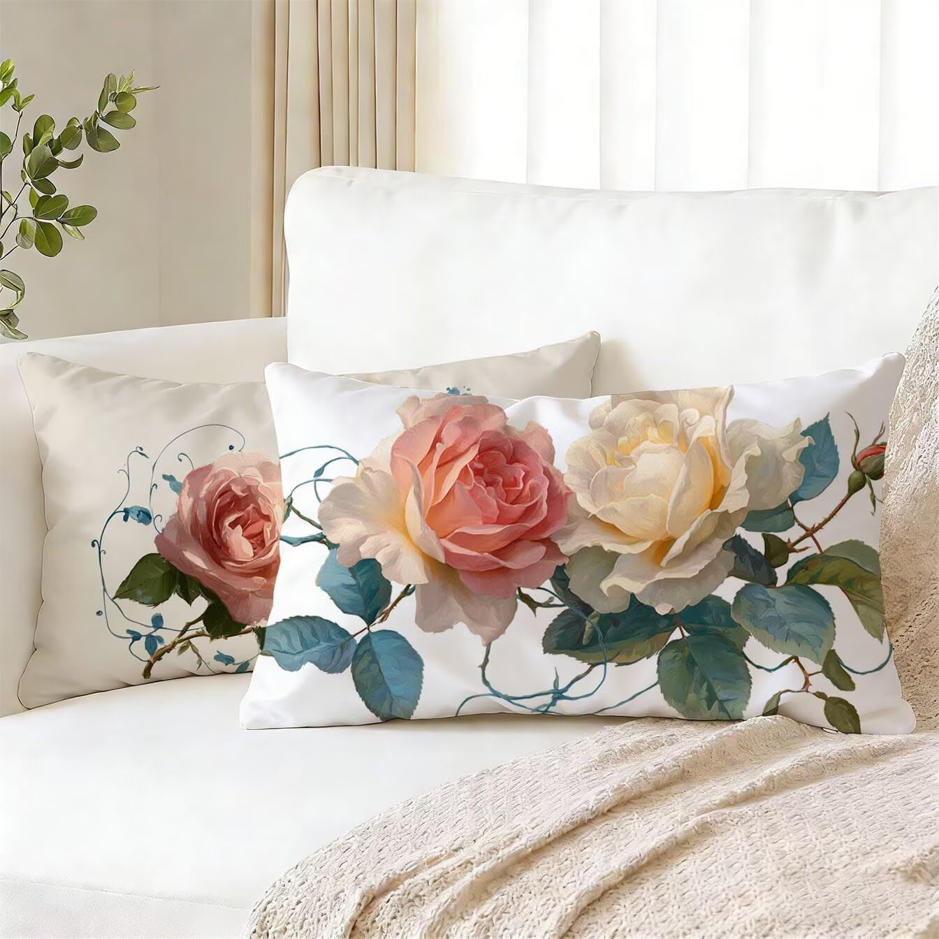 Housse Coussin 50x90 Lot de 2 Velours Coussin Canape Fleur v-406