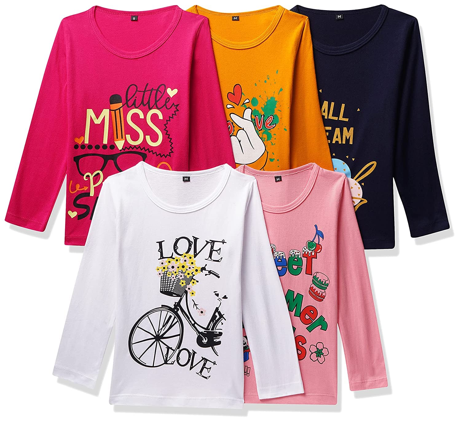 T2FGirls Girls Full Sleeve Tshirt T-Shirt (pack of 5)