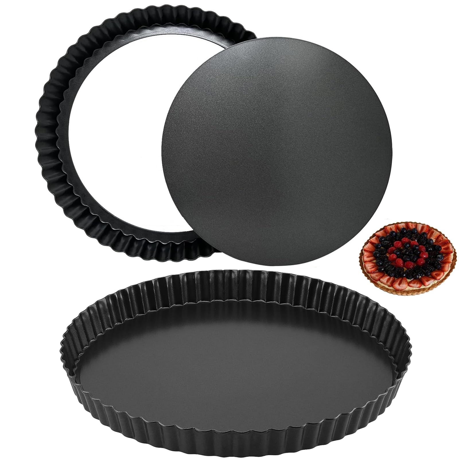 Quicheform 22cm+28cm, 2 Stück Tarteform Quicheform mit Hebeboden Quiche Form Tartelette Förmchen Rund Backform für Backen Pie Quiches